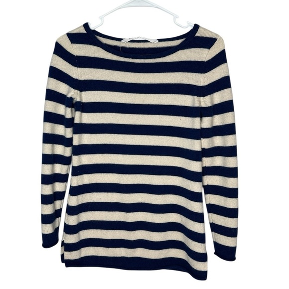 ATHLETA Women's Back Country Blue & Ivory Striped Cashmere Sweater XS - Picture 1 of 6